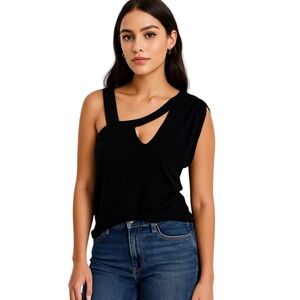 LNA | Black Ribbed Asymmetrical Top with Keyhole‎ Front Sz. XS